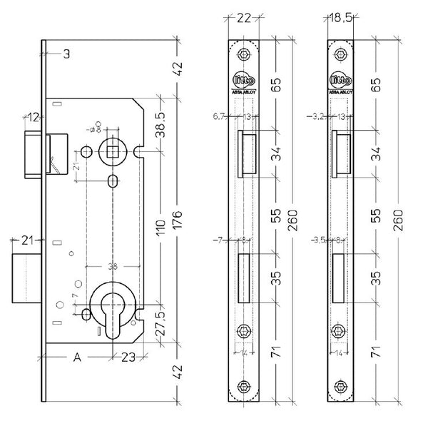 Litto A2658 insteekslot voor houten deur met rechthoekige voorplaat